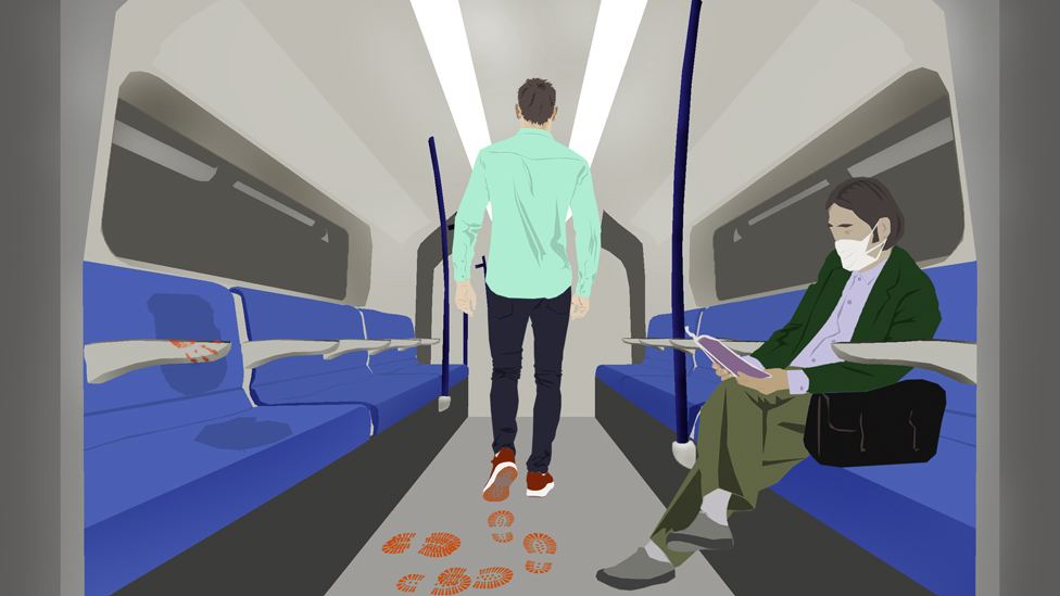 Illustration: man on train