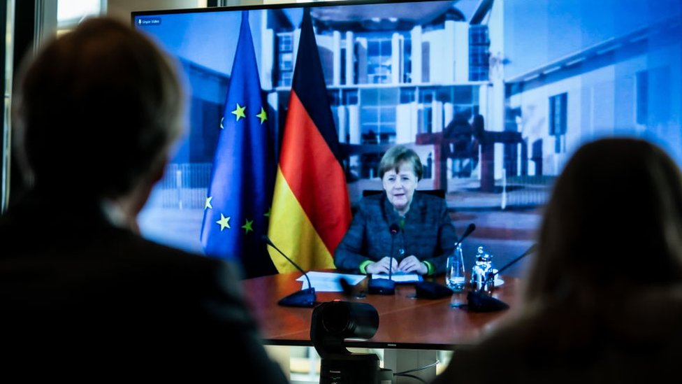 Nemačka kancelarka Angela Merkel na video konferenciji