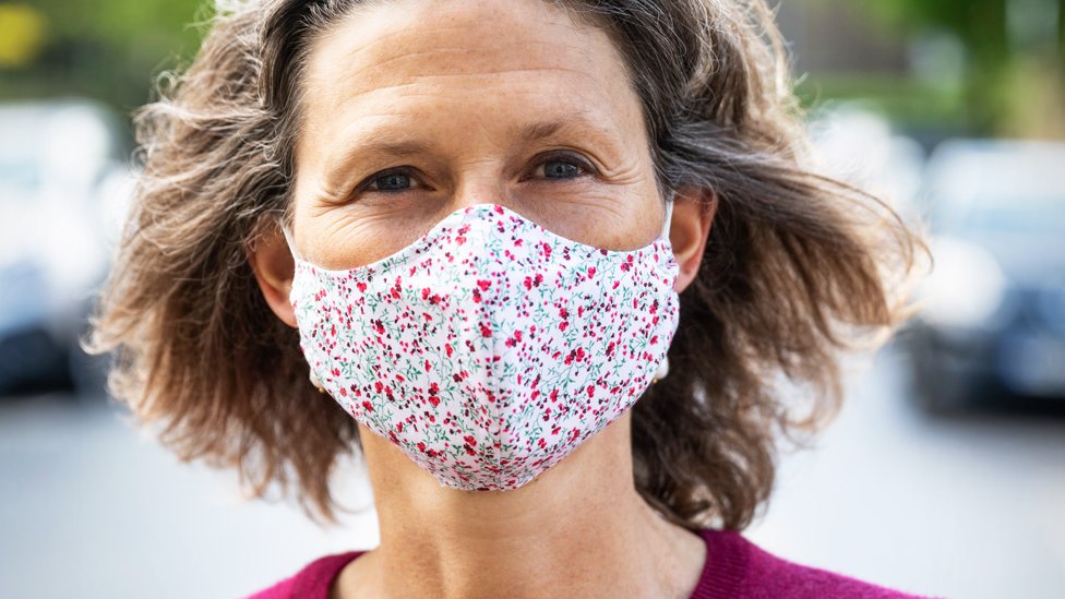 Woman with a homemade face mask