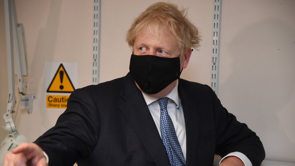 Boris Johnson wearing a face mask