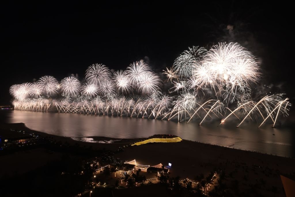 A huge firework display started 2021 in Ras al-Khaimah, in United Arab Emirates