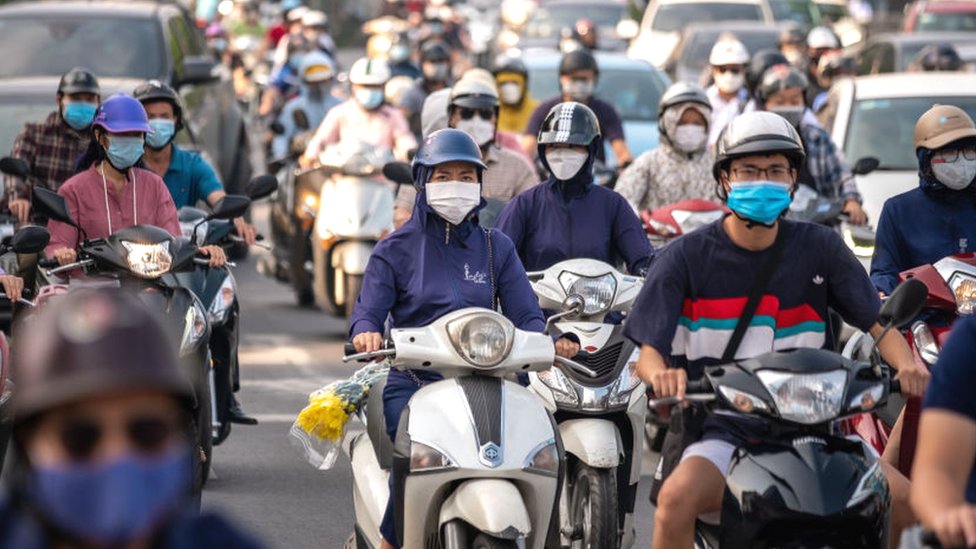 Rush hour street scene in Hanoi, Vietnam