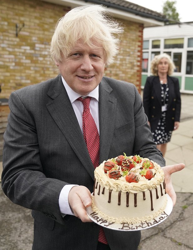 Boris Johnson holding birthday cake on 19 June 2020