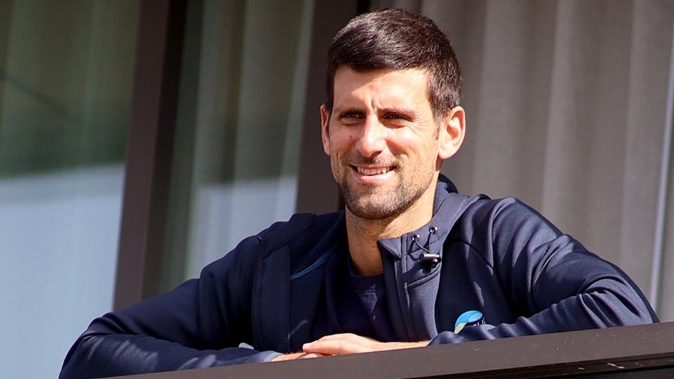Novak Djokovic on his balcony at M Suites, in North Adelaide, on 28 January 2021