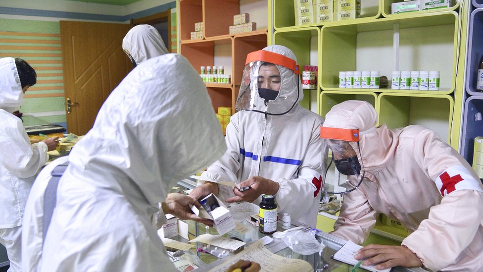 Army personnel in pharmacy in North Korea